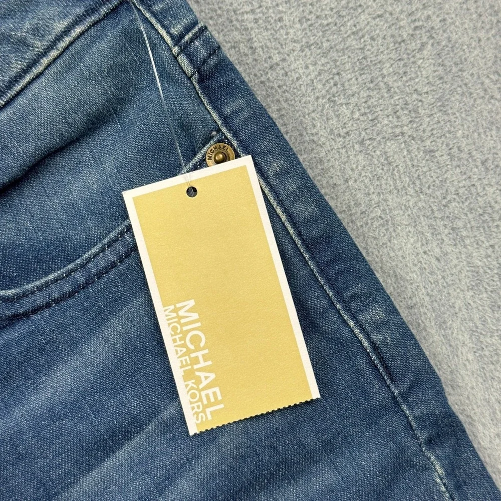 Michael Kors Jeans Women 8 Blue Izzy Skinny Raw Release Fray Hem Denim Pants NWT